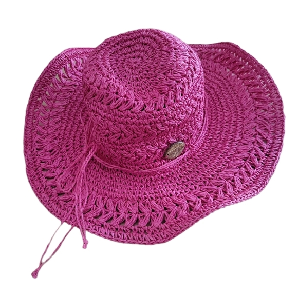Panama Jack Accessories - Panama Jack Woman’s Pink Floppy Straw Sun Hat Toyo Straw with bow tie, NEW